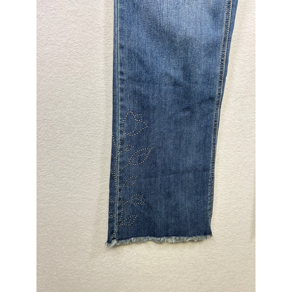 C Denim Est 1946 Curvy Jeans Womens 14 Blue New Studded Floral Raw Hem Mid Rise - Picture 10 of 10